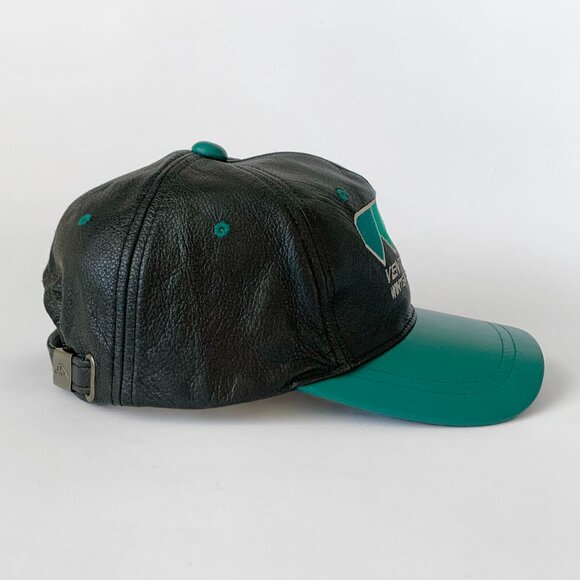 Vintage Leather Black Green Baseball Hat Cap Ventures West Diamond Streetwear - Picture 2 of 10